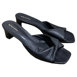Reformation Senna Twist Block Heel Black Leather Size 7.5 Mule Square Toe